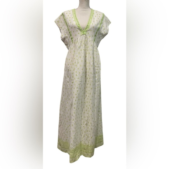 ZARA Embroidered Rustic Tunic Midi Dress Beach Cover Up White/Green Sz M - Picture 8 of 14